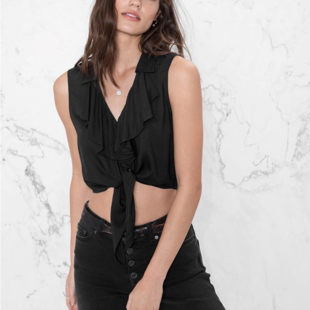 & Other Stories Black Sleeveless Tie-Front Top